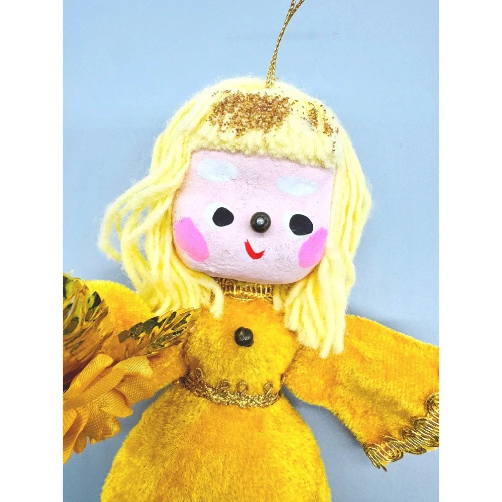 Mr Christmas Ornament Angel Doll Yellow Vintage 1970 Japan Paper Mache Face
